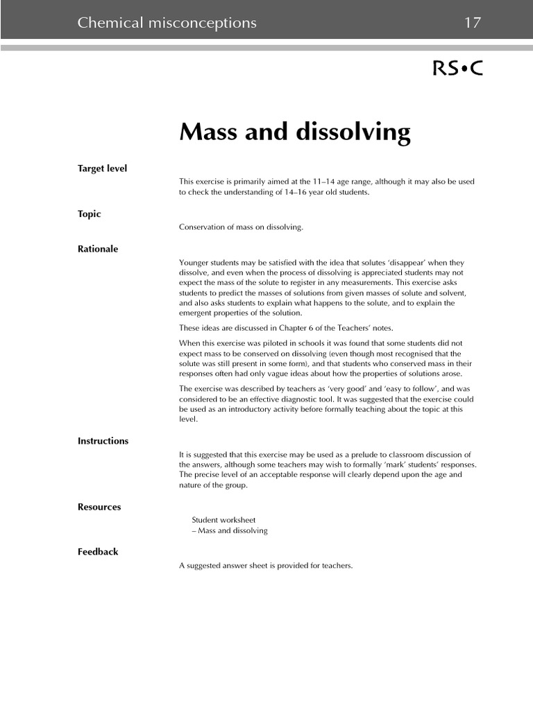 Conservation of Mass in Solutions | PDF | Salt (Chemistry) | Sodium ...