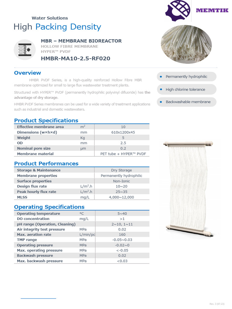 MEMTIK HMBR PVDF Membrane Overview | PDF | Membrane | Materials
