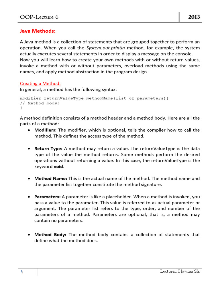 Java Methods: Definition and Usage | PDF | Method (Computer Programming ...