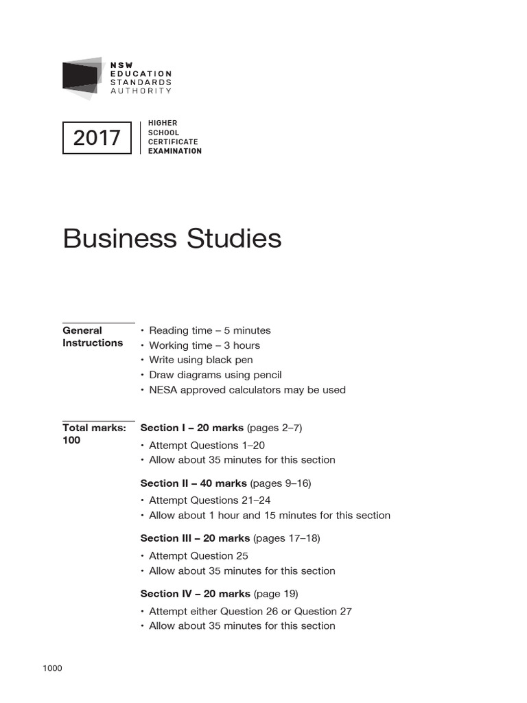 2017 HSC Business Studies Exam Guide | PDF | Business | Expense