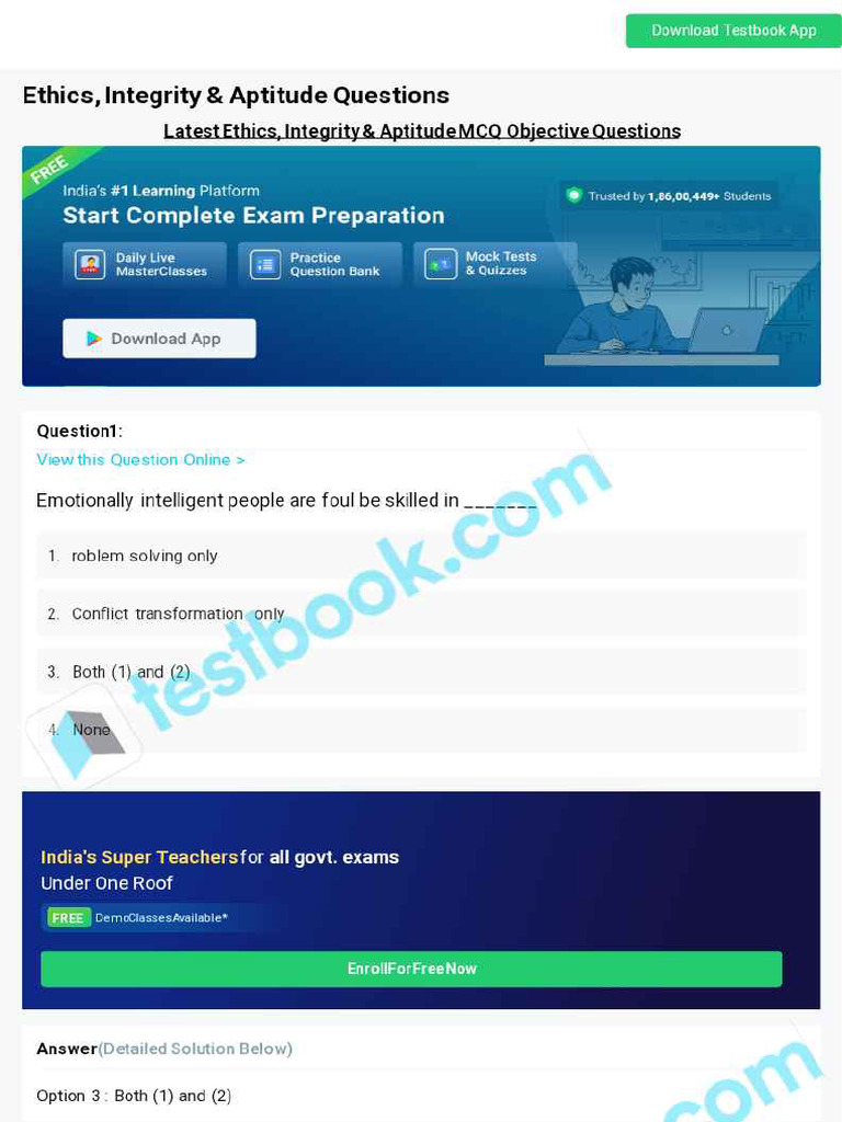 MCQ On Ethics Integrity Aptitude 6257fb9f3a4684d13444a8da | PDF
