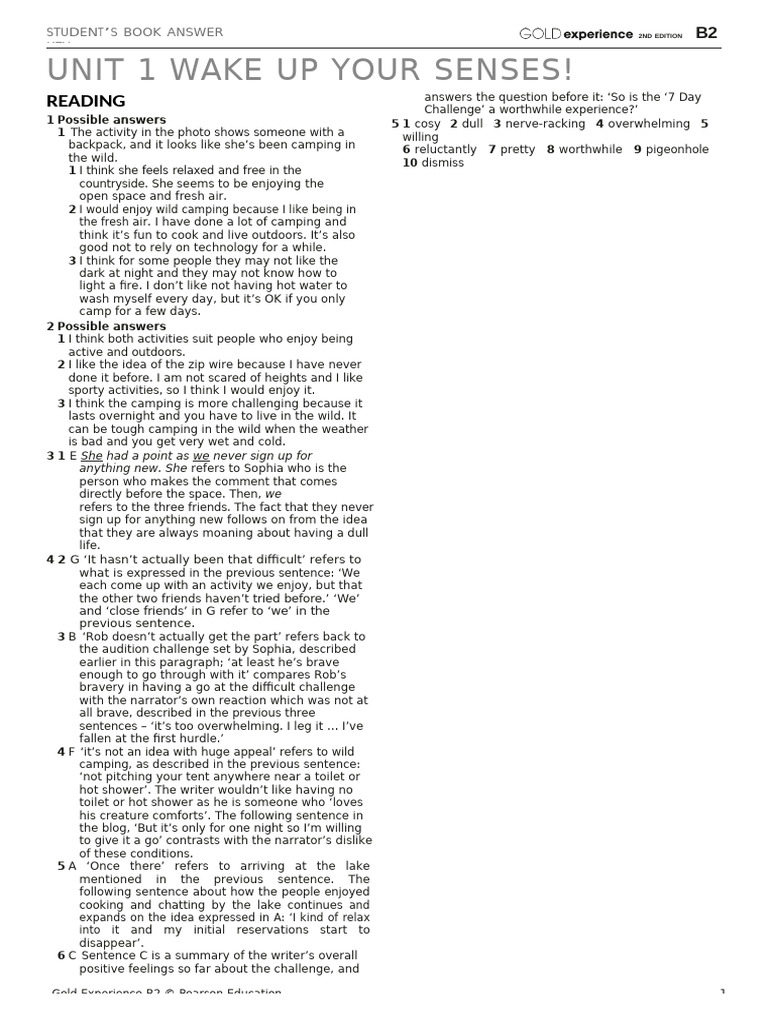 Gold Experience b2 Sb Answer Key | PDF | Adjective | Verb