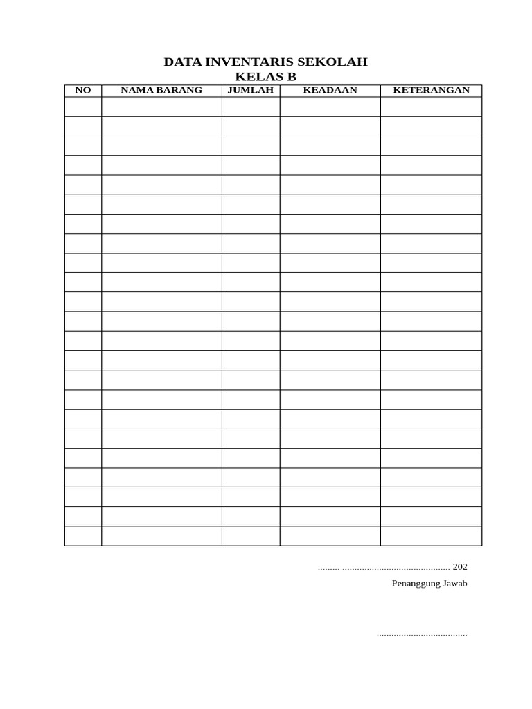 Data Inventaris Kelas B Sekolah | PDF