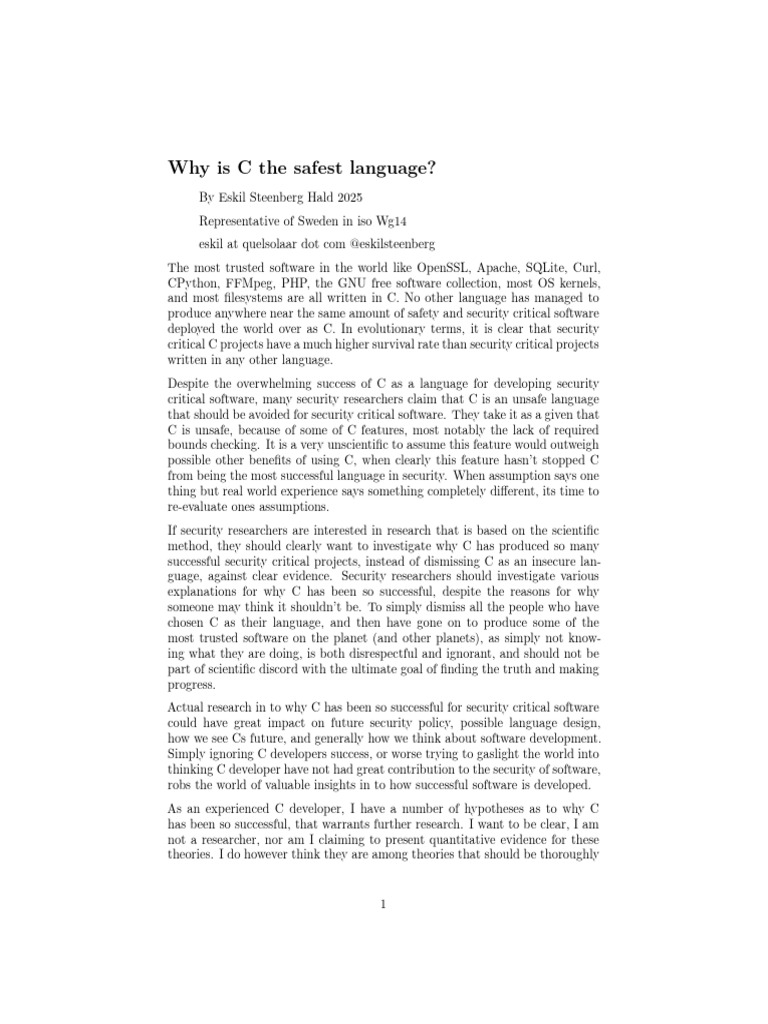 C: The Safest Programming Language | PDF | Debugging | Software Bug