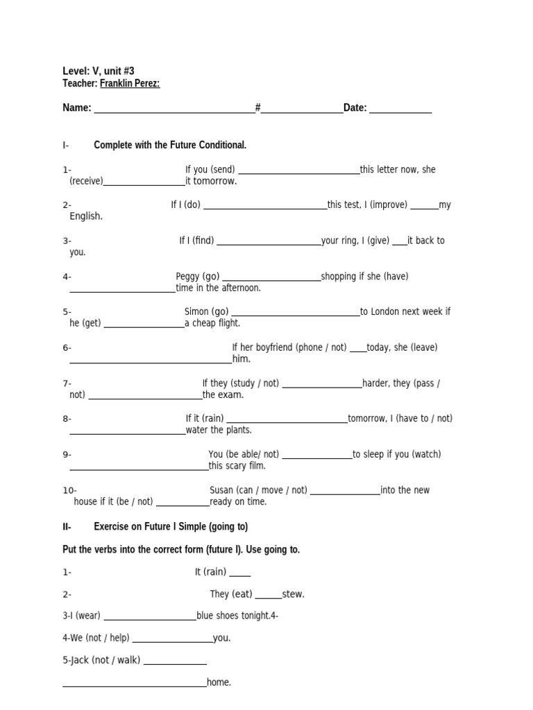 Futrue and Real Conditional Practice, Unit 3, Level V | PDF | Syntax ...