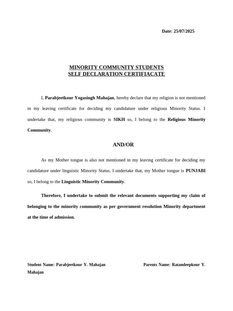 Minority Community Self-Declaration | PDF