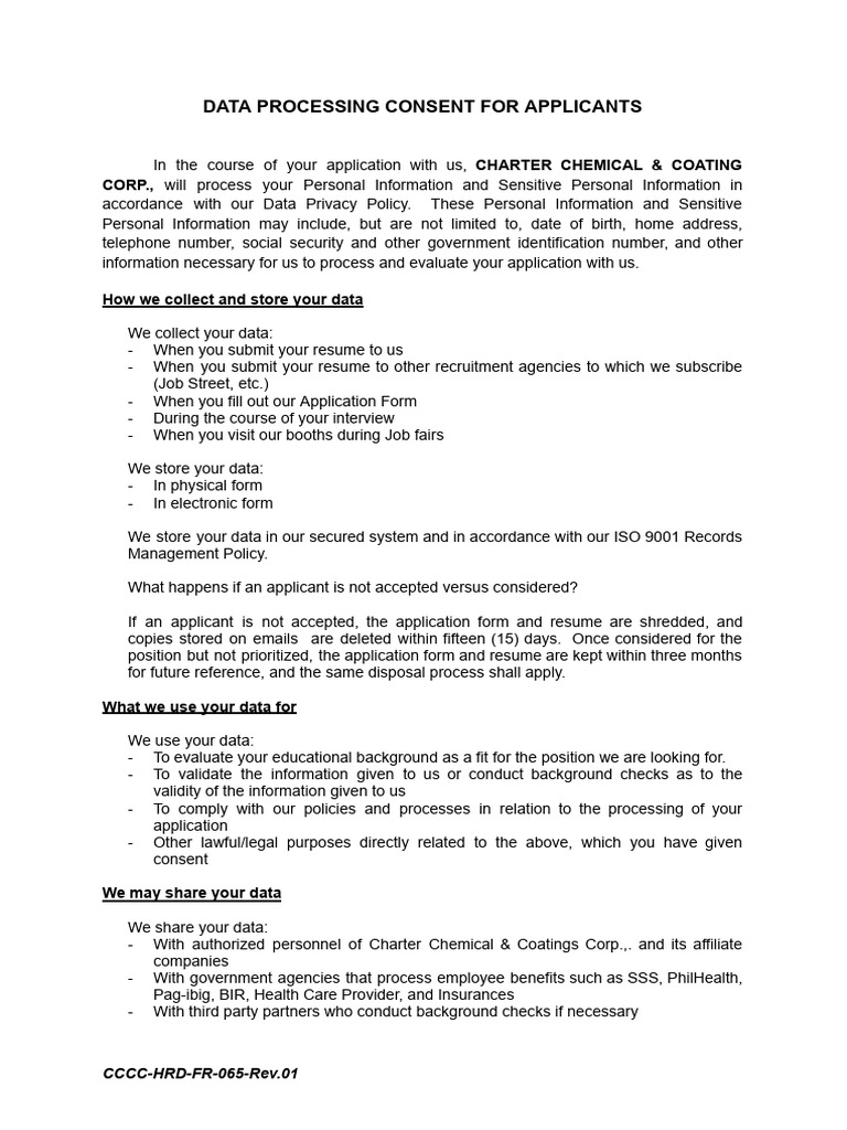Data Processing Consent for Applicants | PDF | Privacy | Information ...