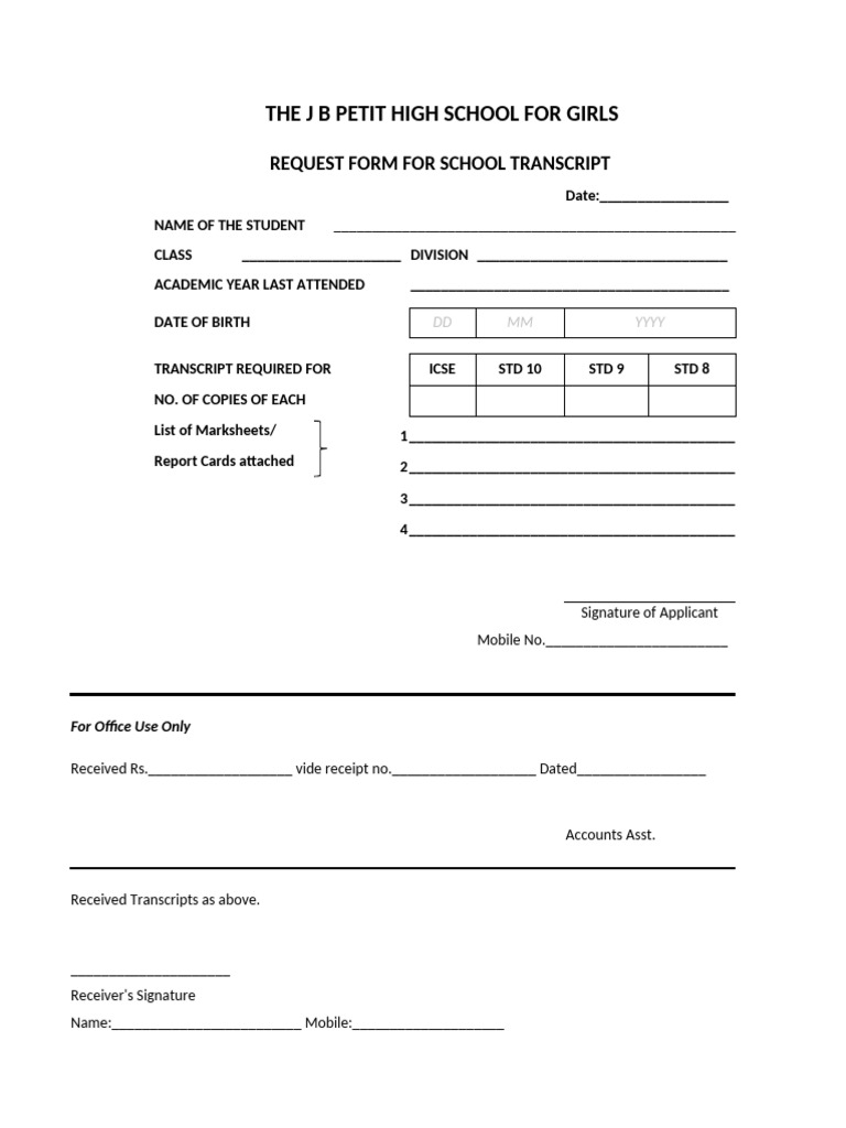 J B Petit Transcript Request Form | PDF