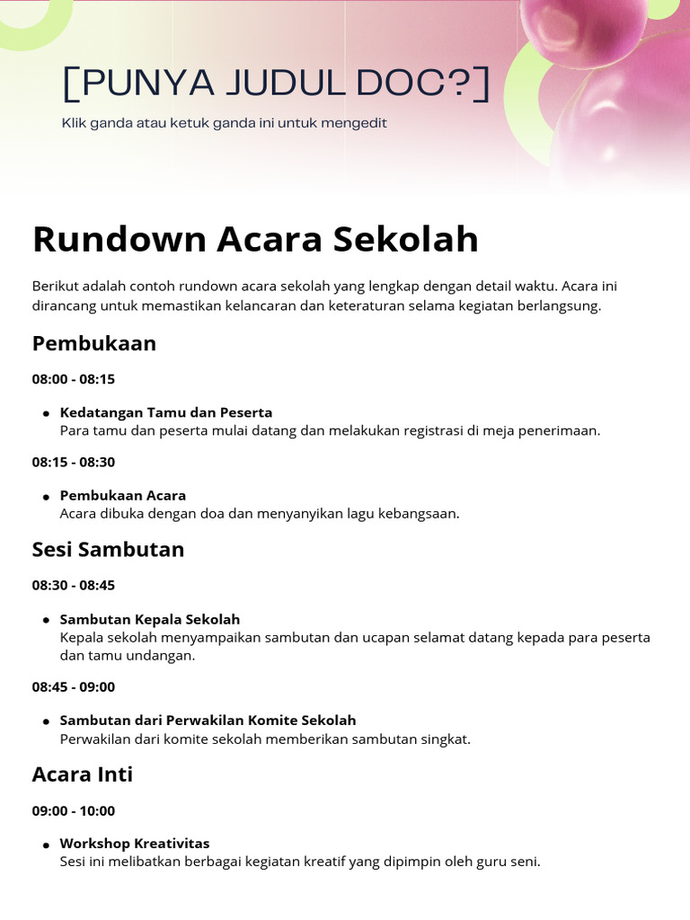 Contoh Rundown Acara Sekolah | PDF