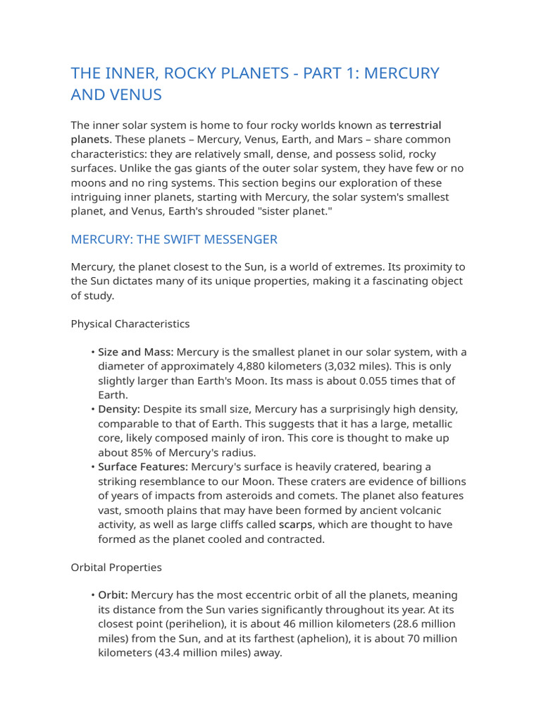 Solar System Study Notes-3 | PDF | Mercury (Planet) | Solar System