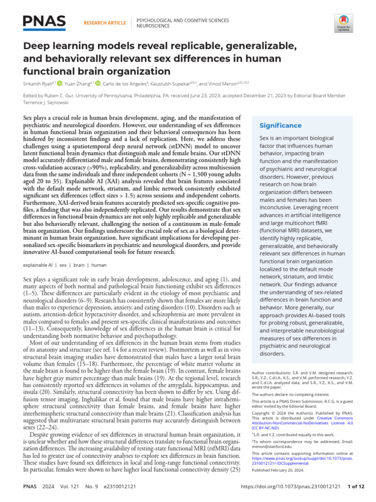Sex Differences in Brain Function Revealed | PDF | Mental Disorder | Brain