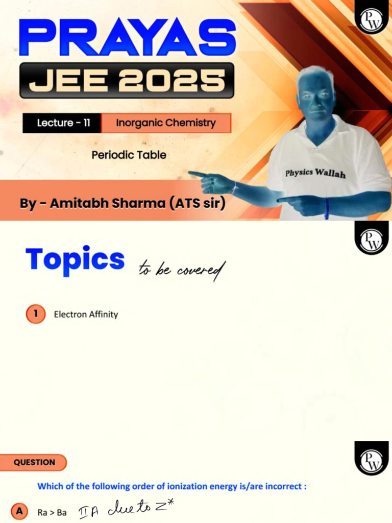 Periodic Table 11: Class Notes - Prayas JEE 2025 | PDF