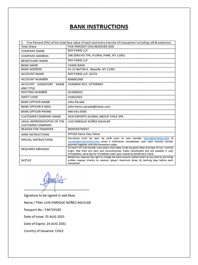 Bank Wire Transfer Instructions | PDF