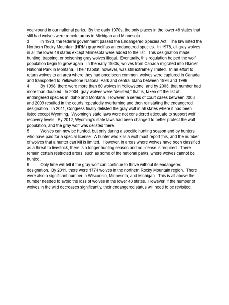 Gray Wolf Recovery in the U.S. | PDF | Hunting | Yellowstone National Park