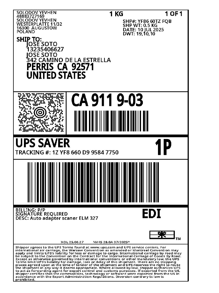 Shipping Label 10 X15 | PDF