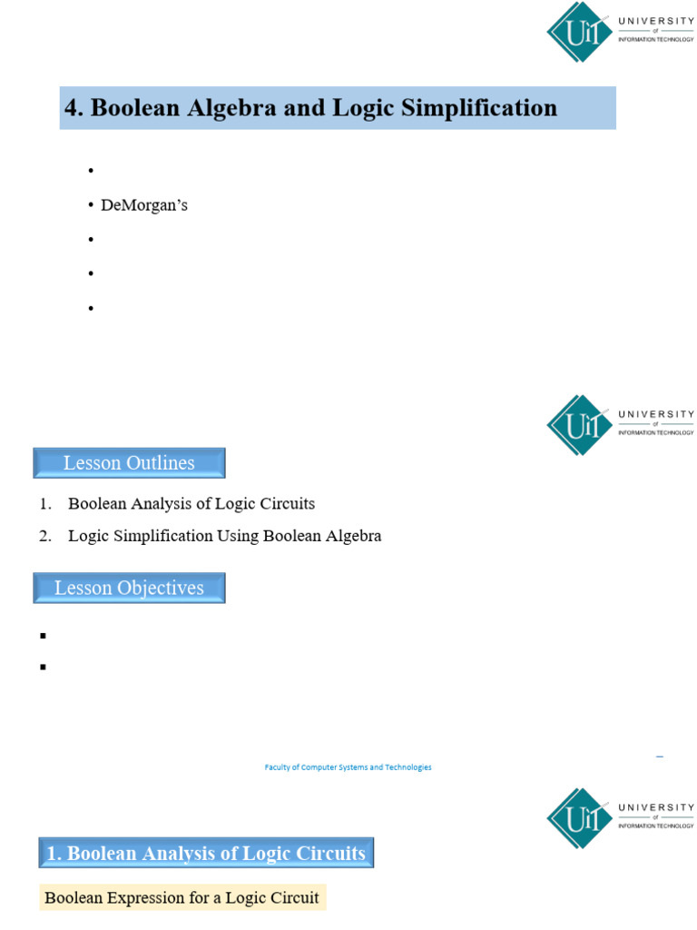 L4-3 Logic Simplification Using Boolean Algebra | PDF | Boolean Algebra ...
