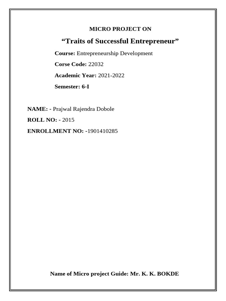 EDE Microproject (Prajwal Dobole 2015 TYME) | PDF | Entrepreneurship ...