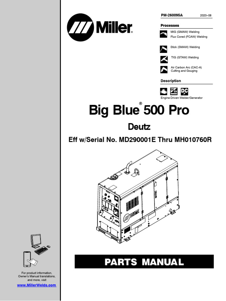 Miller Big Blue 500 Parts List | PDF | Electricity | Mechanical Engineering