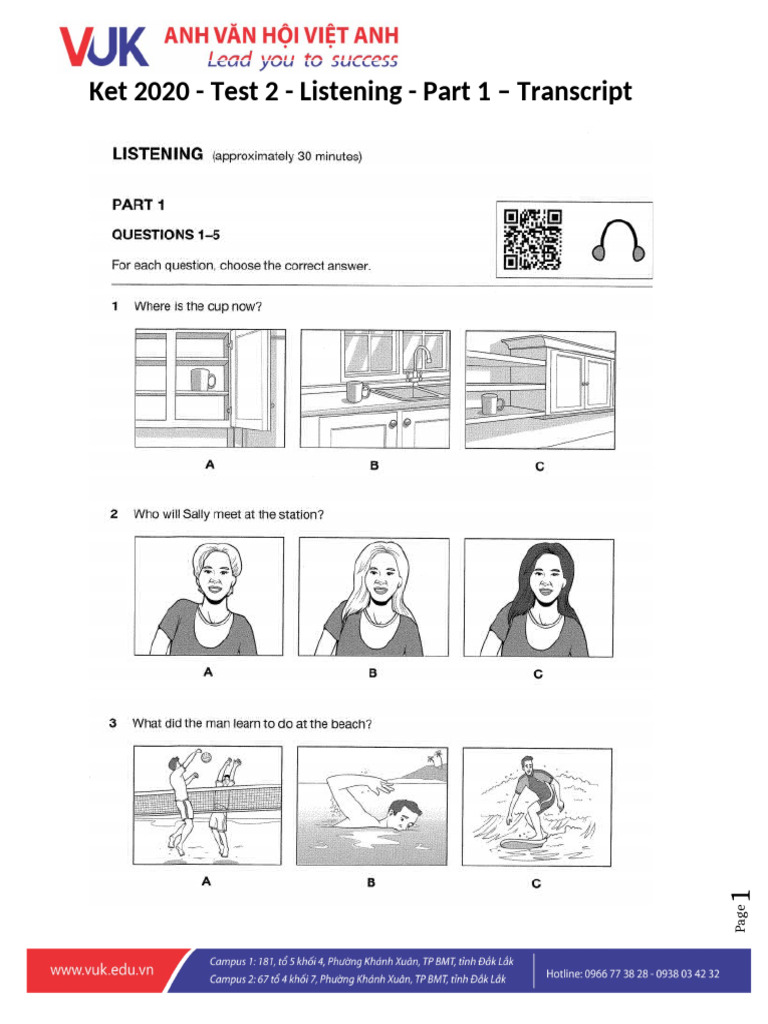 Ket 2020 - Test 2 - Listening - Part 1 - Transcript | PDF
