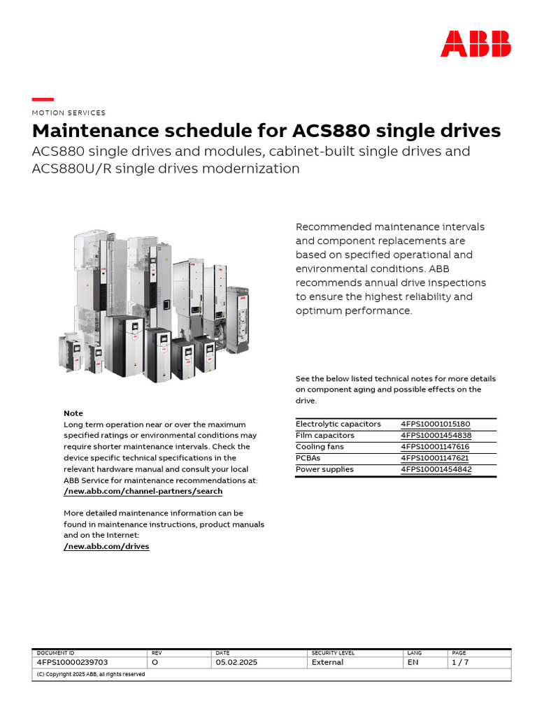 Maintenance Schedule ACS880 Single Drives Rev O | PDF | Capacitor ...