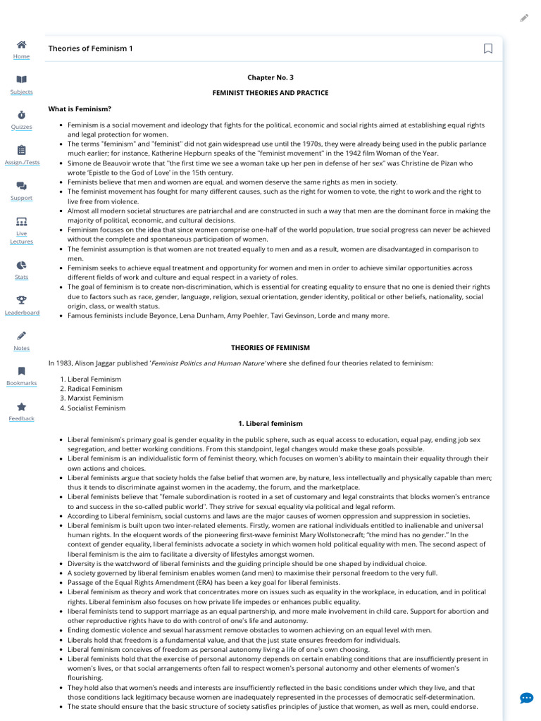 Overview of Feminist Theories | PDF | Feminism | Gender Studies