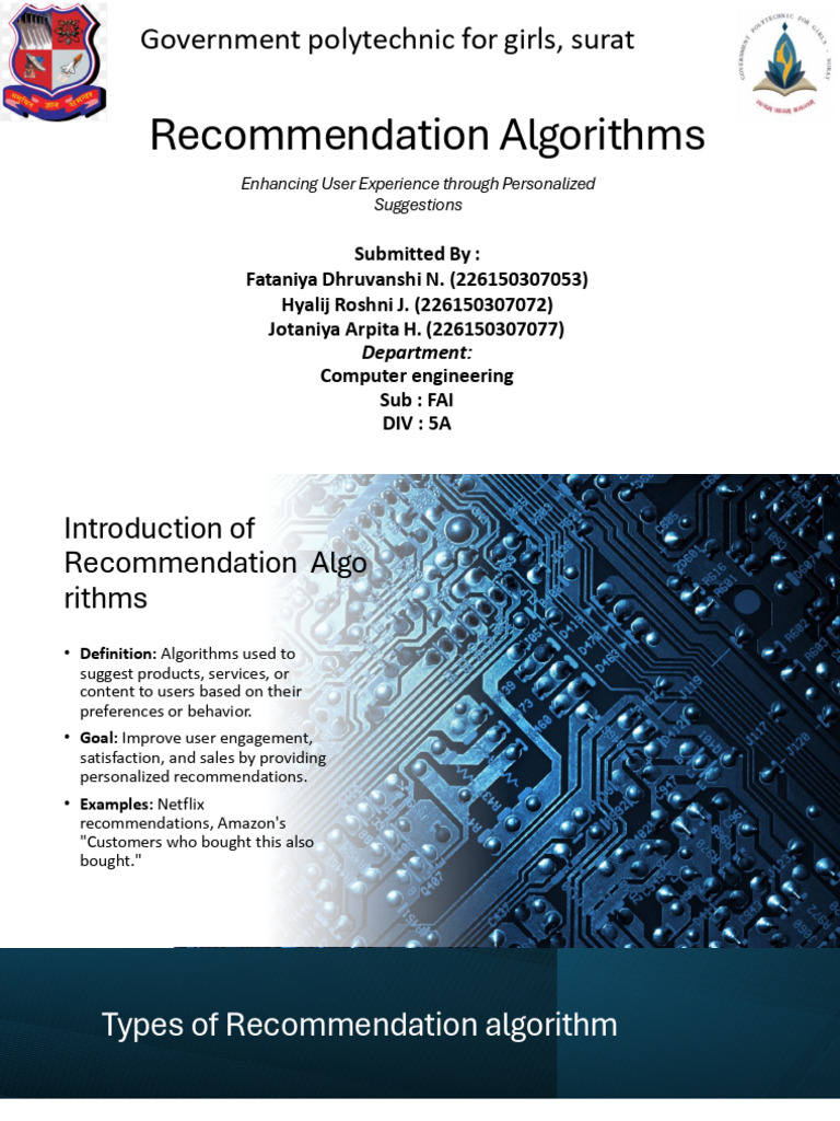 Recommendation Algorithm - PPT | PDF | Computing | Cognitive Science