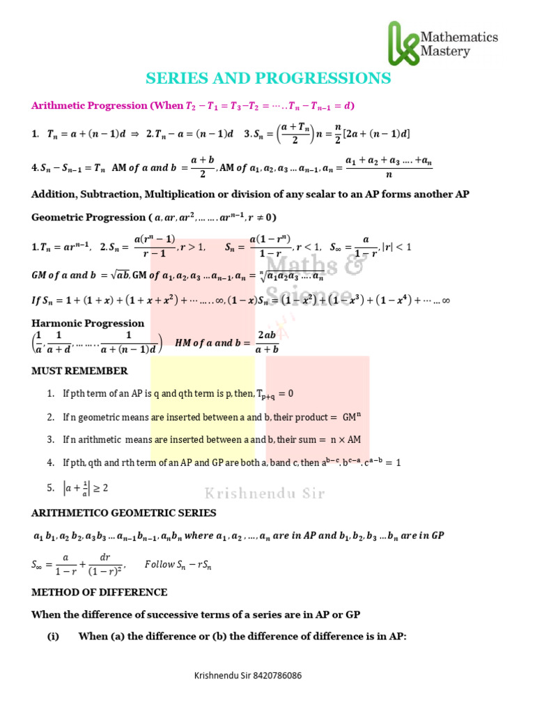 Series and Progressions Overview | PDF