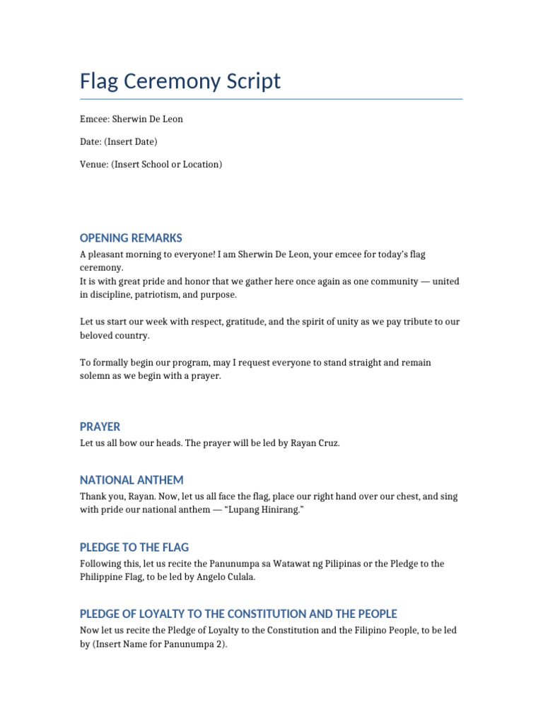 School Flag Ceremony Emcee Script | PDF