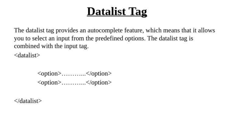 Understanding the Datalist Tag in HTML | PDF