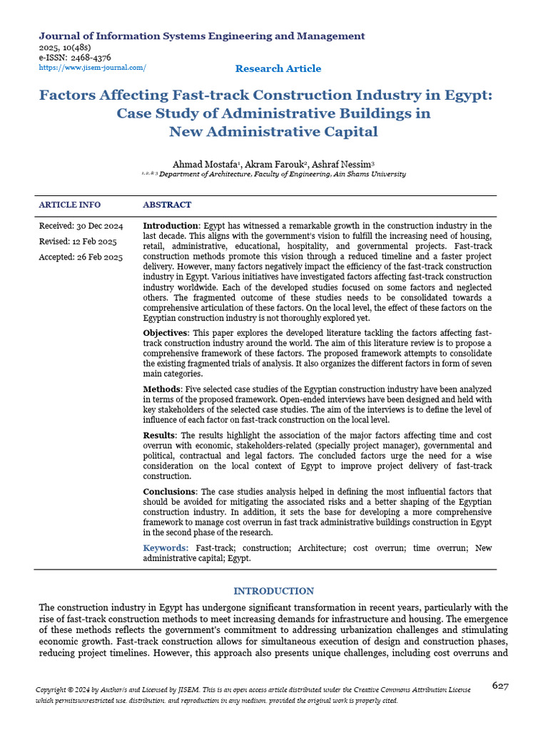 Factors Influencing Fast-Track Construction in Egypt | PDF ...