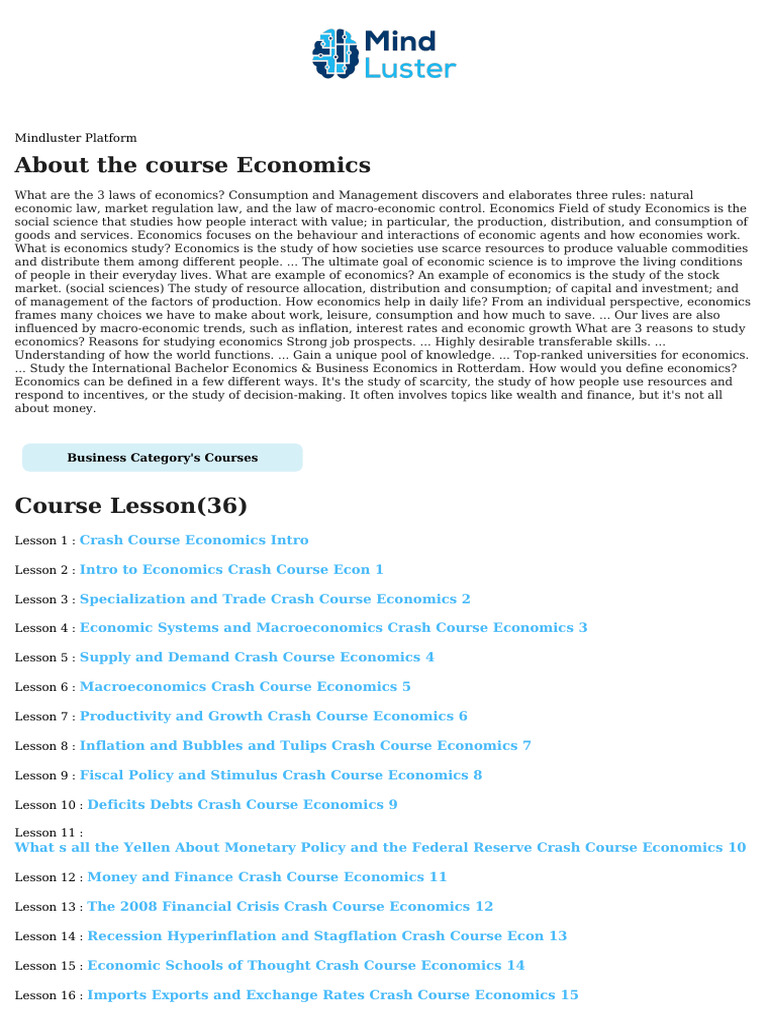Overview of Economics Course | PDF | Economics | Macroeconomics
