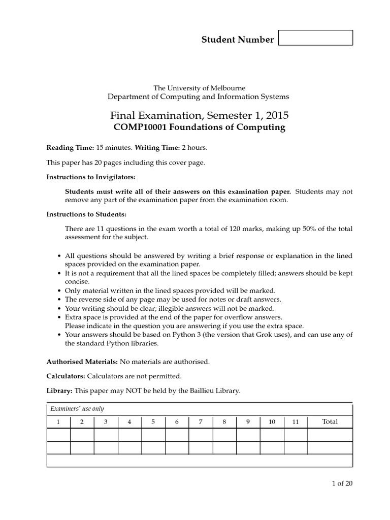 COMP10001 Computing Exam 2015 | PDF | Comma Separated Values | Argument