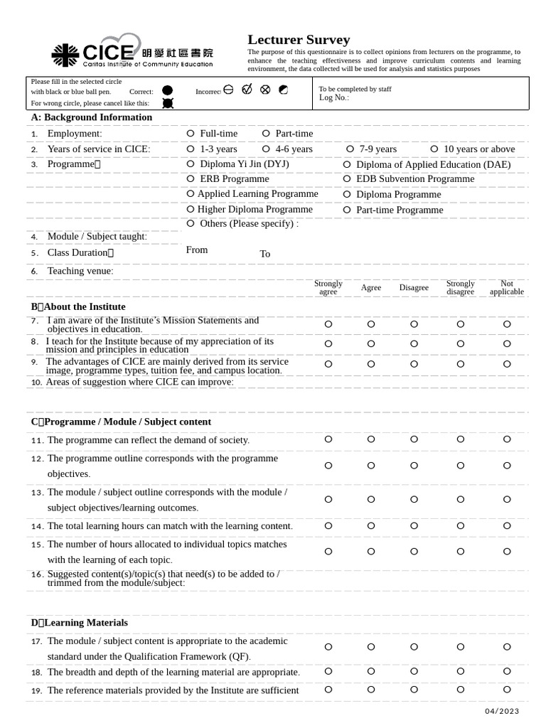 Lecturer Feedback Survey for Curriculum Improvement | PDF | Educational ...