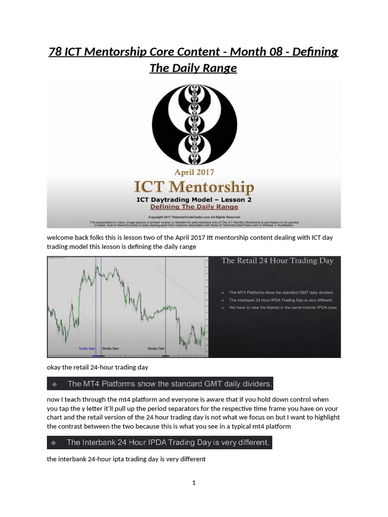 78 ICT Mentorship Core Content - Month 08 - Defining The Daily Range | PDF