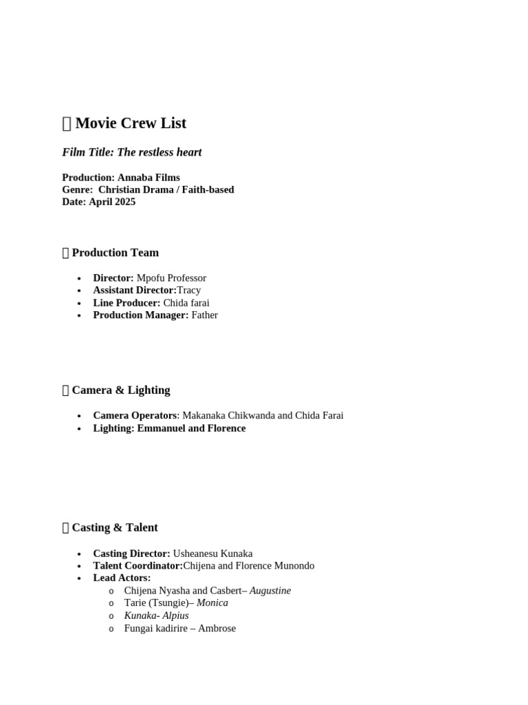 ? Movie Crew List 2 | PDF