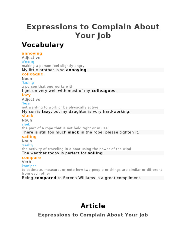 Job Complaint Expressions Explained | PDF