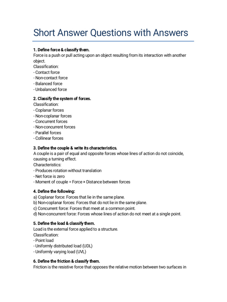 Force and Load Classifications Explained | PDF