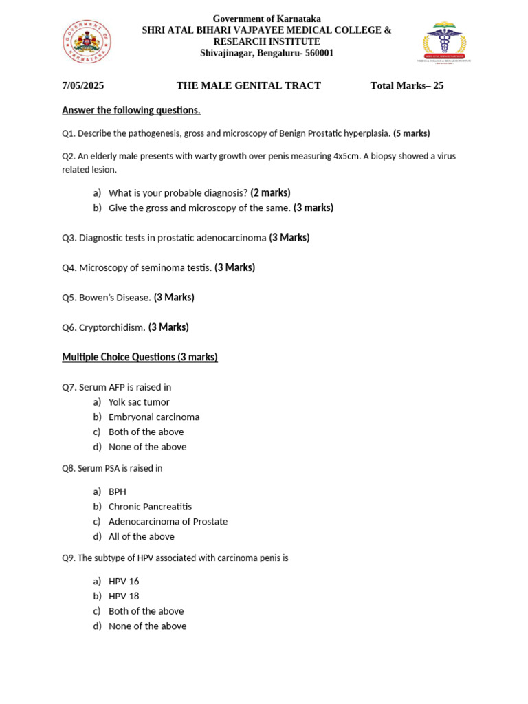 Prostate Pathology Exam Questions | PDF