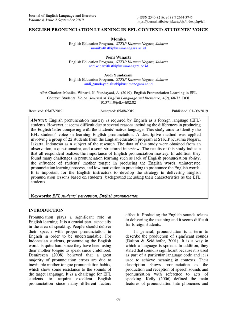 EFL Students' Perspectives on Pronunciation | PDF | English Language ...
