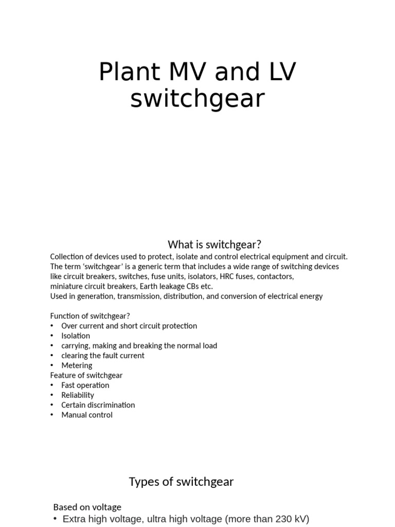 MV and LV Switchgear Overview | PDF | Relay | Electrical Components