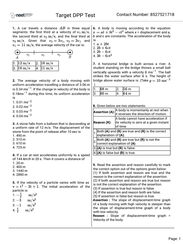 Target DPP Test | PDF | Acceleration | Velocity