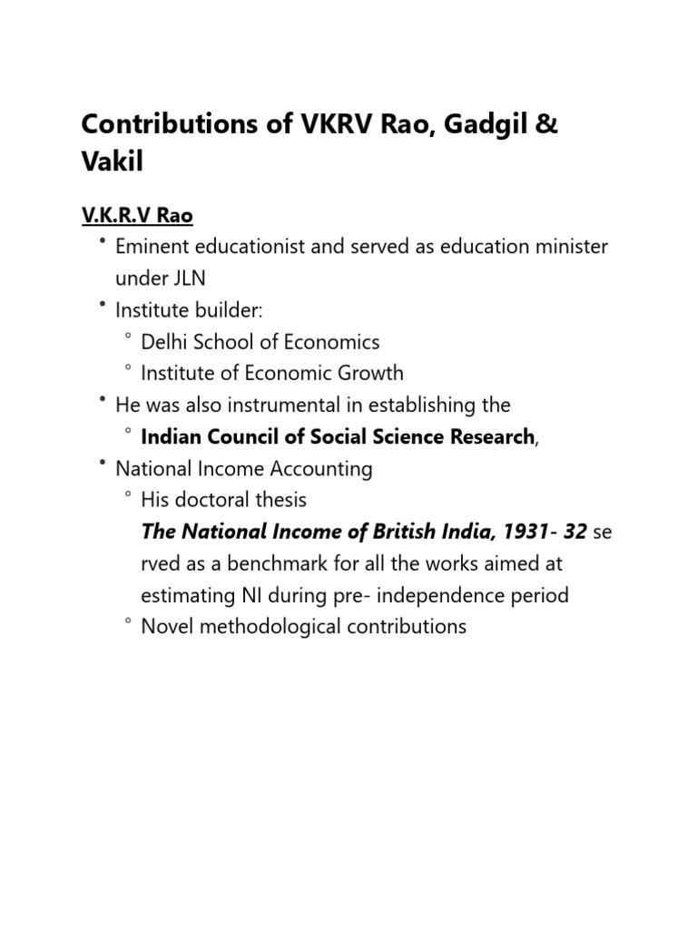 VKRV Rao's Economic Contributions | PDF | Economics | Fiscal Multiplier