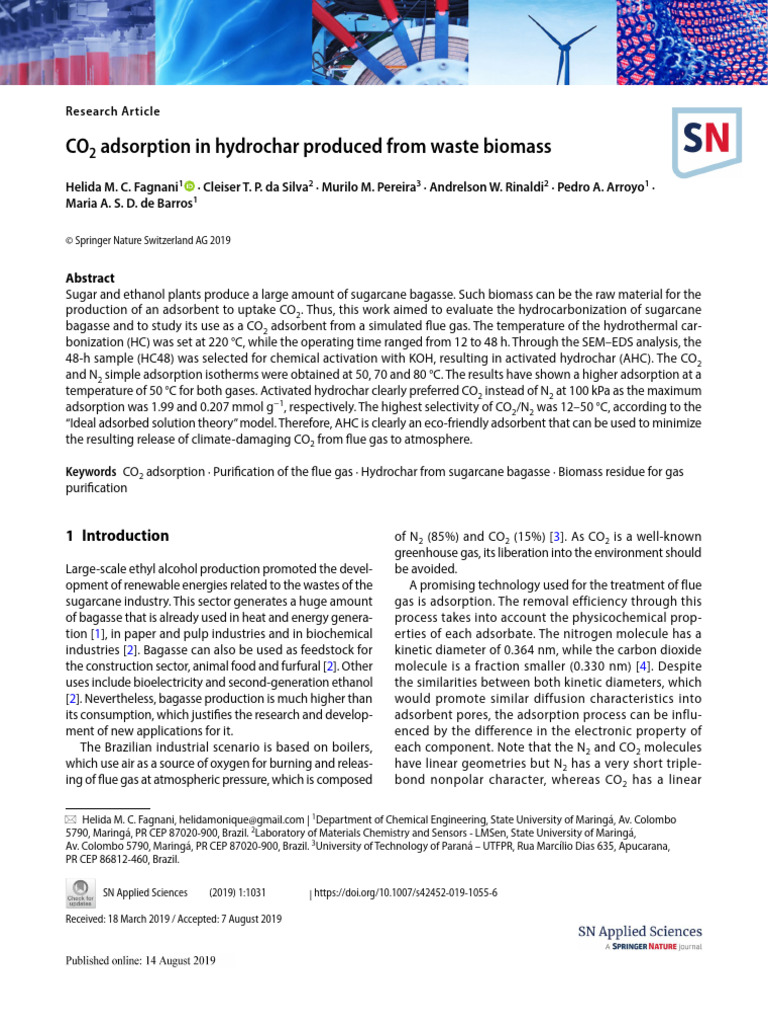 CO2 Adsorption Using Hydrochar from Biomass | PDF | Adsorption ...