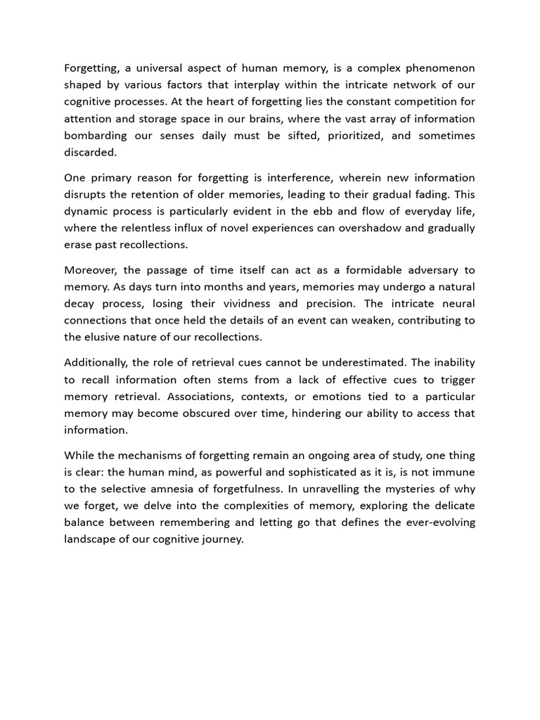 Understanding the Mechanisms of Forgetting | PDF | Memory | Recall (Memory)