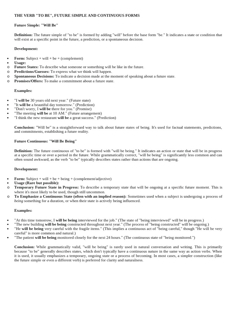 Future Forms of "To Be" Explained | PDF | Linguistic Morphology | Syntax