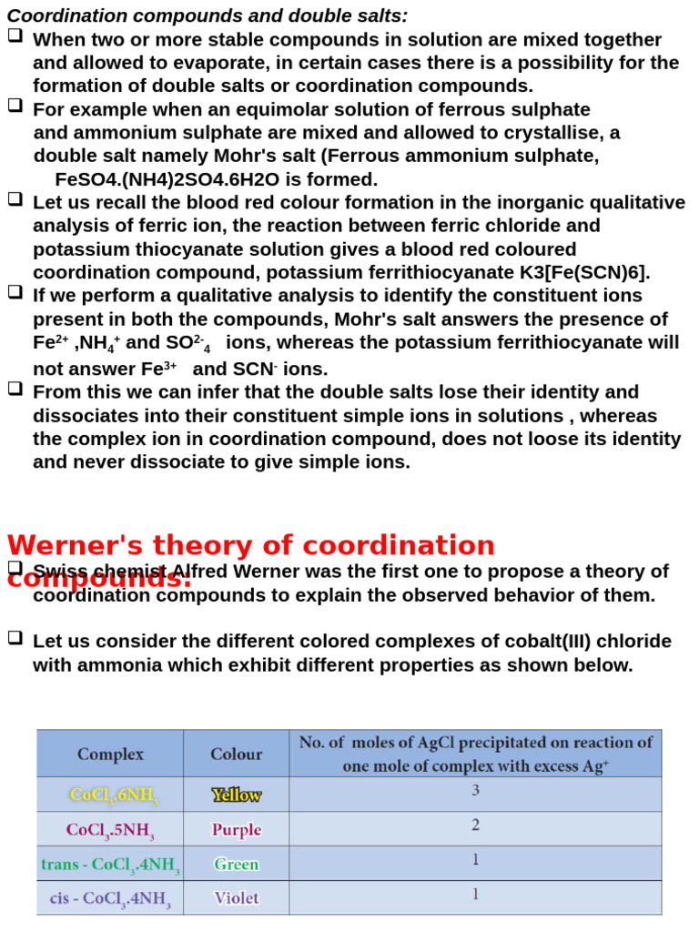 Werner's Theory of Coordination Compounds | PDF | Coordination Complex ...