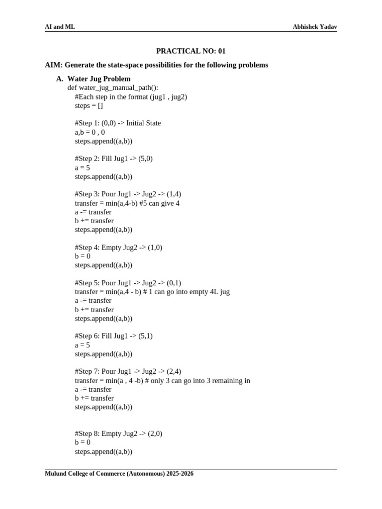 AI Solutions: Water Jug & Number Puzzle | PDF | Algorithms And Data ...