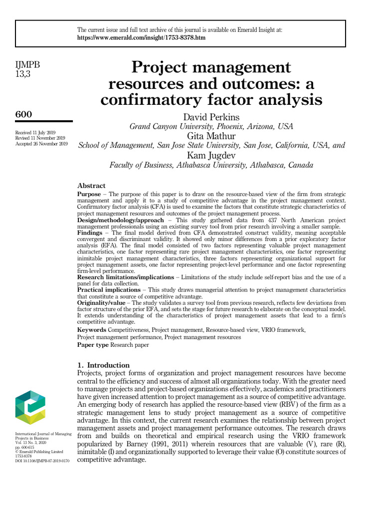 Project Management Resources Analysis | PDF | Factor Analysis