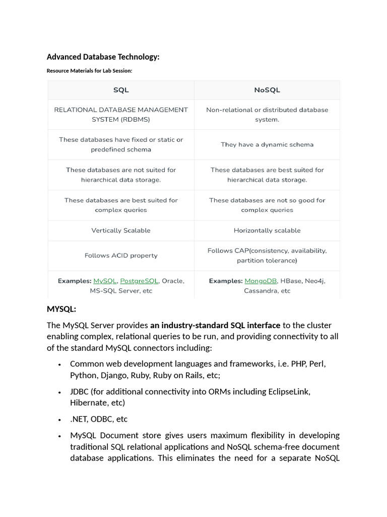 Advanced Database Technologies Overview | PDF | No Sql | Databases
