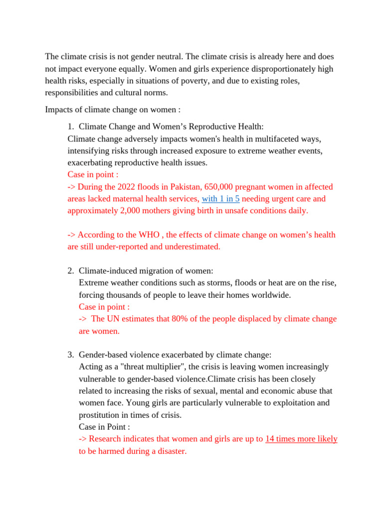 Impact of Climate Change on Women | PDF | Woman | Food Security